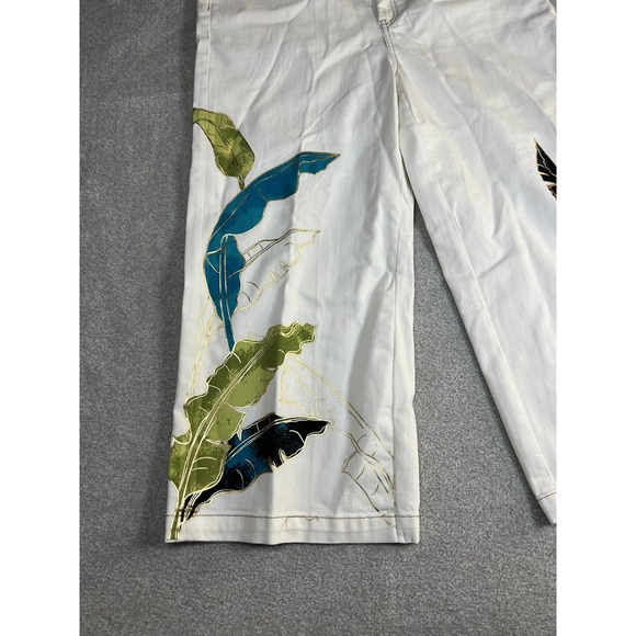 Chicos Size 3 US 16 White‎ Wide Leg Crop Trousers Tropical Leaf Print Cropped - Picture 7 of 12